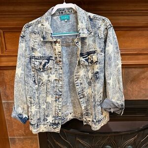 Star Print distressed Jean Jacket- size small